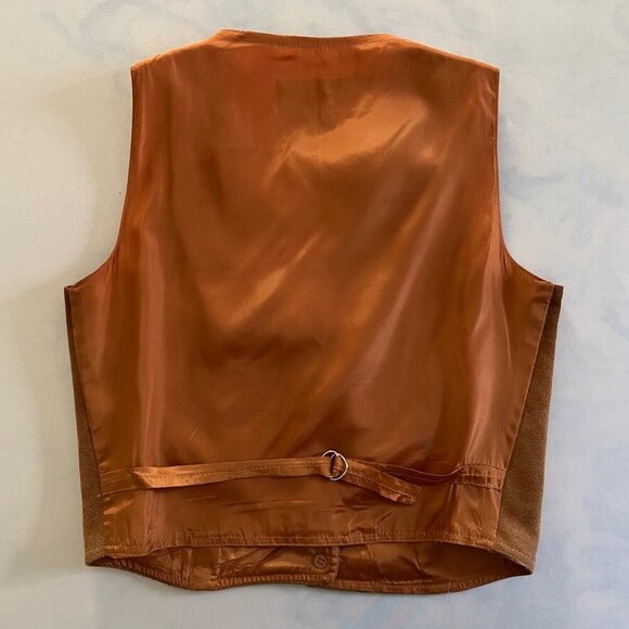 Winlit VTG Tan Camel Suede Leather Adjustable Waistcoat Vest - Picture 2 of 7